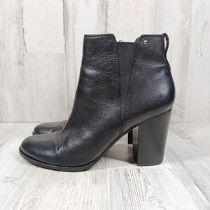 Aldo Black Leather Chunky Block Heel Side-Zip Ankle Boots #1057